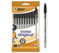 BIC Cristal Original - Stylos-Bille Pointe Moyenne (1,0 mm) - Certifiés NF Environnement - Noir, Pochette de 10