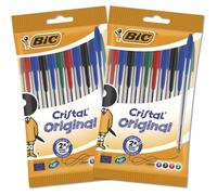 BIC Stylos-bille Cristal Original Pointe moyenne 1,0 mm Couleurs assorties Lot de 2 pochettes de 10