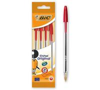 BIC Cristal Original Stylos-Bille Pointe Moyenne (1,0 mm) - Encre Rouge, Corps Translucide, Pochette de 4