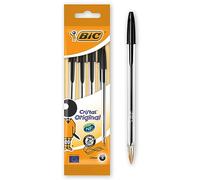 BIC Cristal Original Stylos-Bille Pointe Moyenne (1,0 mm) - Noir, Pochette de 4