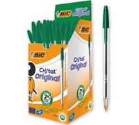 BIC Stylo à bille Cristal vert – pointe moyenne, corps transparent, capuchon