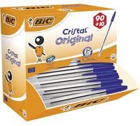 BIC - Stylo bille à capuchon - Cristal Original - pointe moyenne 1 mm - Bleu - Pack 90+10 offerts