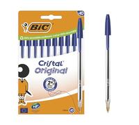 BIC Cristal Original Stylos-Bille Pointe Moyenne (1,0 mm) - Parfait pour l'Ecole et au Bureau - Bleu, Boîte carton de 10