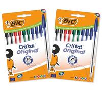 BIC Stylos-bille Cristal Original Pointe moyenne 1,0 mm Couleurs assorties Lot de 2 pochettes de 10