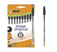 Bic Cristal Original Stylos-Bille Pointe Moyenne (1,0 mm) - Parfait pour l'Ecole et au Bureau - Noir, Boîte carton de 10
