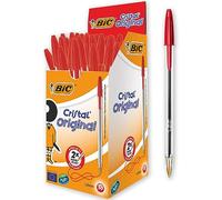 BIC Cristal Original Stylos-Bille Pointe Moyenne (1,0 mm) - Parfait pour l'Ecole et au Bureau - Rouge, Boîte de 50