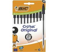 BIC Cristal Original Stylos-Bille Pointe Moyenne (1,00 mm) avec Capuchons et Embouts Assortis - Noir, Lot de 10 Noir G