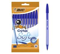 BIC Cristal Soft Stylos-Bille Pointe Moyenne (1,2 mm) - Bleu, Pochette de 10