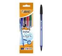 BIC Cristal Soft Stylos-Bille Pointe Moyenne (1,2 mm) - Couleurs Assorties, Pochette de 4