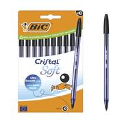 BIC Stylos-bille Cristal Soft Pointe moyenne 1,2 mm – Écriture fluide – Noir, boîte carton 10
