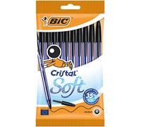 BIC Cristal Soft Stylos-Bille Pointe Moyenne (1,2 mm) - Noir, Pochette de 10