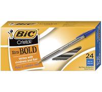 Bic Cristal Xtra Bold Lot de 24 stylos à bille, pointe grasse (1,6 mm) pour des lignes vives et spectaculaires, bleu
