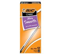 BIC Cristal Xtra Lot de 12 stylos à bille noirs lisses, pointe moyenne fiable (1 mm), noir