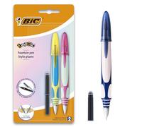 BIC Stylos-plume EasyClic Rechargeables, décor sans choix, blister 2 stylos + 2 cartouches bleues