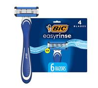 BIC EasyRinse Rasoir jetable anti-sabot pour homme pour un rasage lisse avec une irritation sans irritation*, Rasoir à rinçage facile avec 4 lames, 6 points