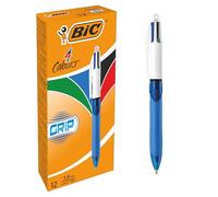 BIC Ecriture 4 Couleurs Grip Stylos-Bille Rétractables Pointe Moyenne (1,0 mm) - Grip Matelassé - Boîte de 12