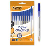 Bic Ecriture Cristal Ballpoint Pens Medium Tip (1 Mm) - Blue Ink - Pack Of 10