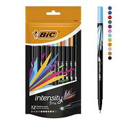 BIC Ecriture Intensity Stylos Feutres Pointe Fine (0,8 mm) - Couleurs Assorties, Pochette Refermable de 12