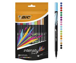 BIC Ecriture Intensity Stylos Feutres Pointe Fine (0,8 mm) - Couleurs Assorties, Pochette Refermable de 20