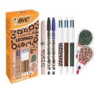 BIC et Tipp-Ex Collection Léopard - Stylos-Bille Pointe Moyenne (1,0 mm), Surligneur Pointe Biseautée, Rubans Correcteurs (6 m x 5 mm) - Motifs Aléatoires, Boîte de 8