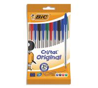 BIC Etui carton de 10 stylos bille Cristal Original, pointe moyenne 1mm. Coloris assortis