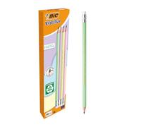 BIC Evolution Crayons Graphite Pastel avec pointe gomme et mine HB durable - Disponible en 4 couleurs - Boîte de 12