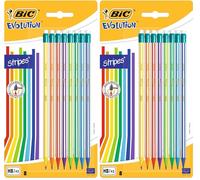 BIC Evolution Stripes avec Gomme Crayons à Papier HB avec Gomme Intégrée - Couleurs Assorties, Blister de 8 (Lot de 2)