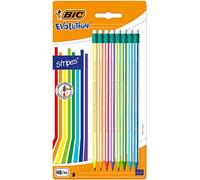 BIC Evolution Stripes avec Gomme Crayons à Papier HB avec Gomme Intégrée - Couleurs Assorties, Blister de 8