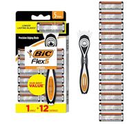 BIC Flex 5 Rasoirs rechargeables pour homme, rasoirs longue durée à 5 lames pour un rasage lisse et confortable, 1 manche et 12 cartouches, kit de rasage 13 pièces