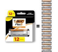 BIC Flex 5 Refillable Refill Razor Cartridges for Men, Long-Blade Razors for a Smooth and Comfortable Shave, 12 Refill Cartridges