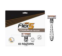 BIC Flex 5 Titanium Lot de 10 rasoirs jetables à 5 lames pour homme, peau sensible pour un rasage lisse, confortable et de près