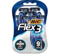 BIC Flex3 Rasoirs jetables homme - Tête pivotante, 3 lames - Lot 3 blisters x3 (9 rasoirs)