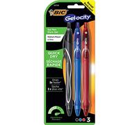 BIC Gel-ocity Lot de 3 stylos à encre gel rétractables à séchage rapide, pointe moyenne, 0,7 mm, couleurs assorties
