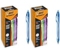 BIC Gel-ocity Quick Dry - Stylos-Gel Rétractables Séchage Ultra-Rapide - Pointe Moyenne (0,7 mm) - Couleurs Assorties, Boîte de 12 (Lot de 2)