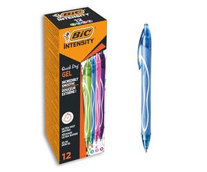 BIC Gel-ocity Quick Dry - Stylos-Gel Rétractables Séchage Ultra-Rapide - Pointe Moyenne (0,7 mm) - Couleurs Assorties, Boîte de 12