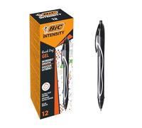 BIC Gel-ocity Quick Dry - Stylos-Gel Rétractables Séchage Ultra-Rapide - Pointe Moyenne (0,7 mm) - Noir, Boîte de 12