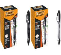 BIC Gel-ocity Quick Dry - Stylos-Gel Rétractables Séchage Ultra-Rapide - Pointe Moyenne (0,7 mm) - Noir, Boîte de 12 (Lot de 2)