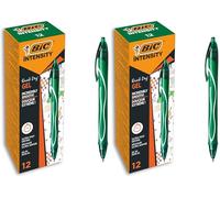 BIC Gel-ocity Quick Dry - Stylos-Gel Rétractables Séchage Ultra-Rapide - Pointe Moyenne (0,7 mm) - Vert, Boîte de 12 (Lot de 2)