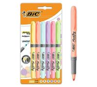 BIC Surligneurs Highlighter Grip Pastel – Pointe biseautée modulable, couleurs assorties Blister 6