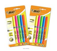 BIC Highlighter Grip - Surligneurs avec Pointe Biseautée Modulable & Encre à Base d’Eau - Coloris Assortis, 2 Lots de 5