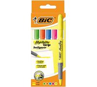 BIC Highlighter Grip pointe biseautée - Étui carton de 5 couleurs fluo assorties
