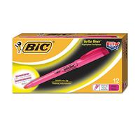 BIC Highlighter Grip Surligneurs Pointe Biseautée - Rose, Boîte de 12