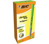 BIC Highlighter Grip Surligneurs Pointe Biseautée - Vert, Boîte de 12