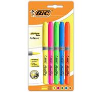 BIC Highlighter - Surligneurs à Pointe Biseautée Avec Grip - Couleurs Fluorescentes Assorties, Blister de 5, Letter Print