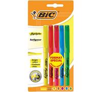 BIC Surligneur Brite Liner – Pointe biseautée – Assortis – 5 unités