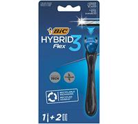 BIC Rasoir rechargeable Hybrid 3 Flex pour homme, 3 lames, manche 90% plastique recyclé - boîte 1+2