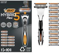 BIC Hybrid 5 Flex Rasoir Homme, 1 Manche Lesté, 10 Recharges 5 Lames en Titane avec revêtement en Nanotech, Lame de Précision - Pack de 1+10