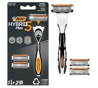 BIC Hybrid 5 Flex - Rasoir Rechargeable pour Homme, 5 Lames avec Bande Lubrifiante pour un Rasage Précis - Boîte de 1 Manche + 2 Recharges