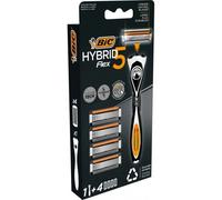 BIC Hybrid 5 Flex - Rasoir Rechargeable pour Homme, 1 Manche Durable + 4 Recharges de 5 Lames pour un Rasage Précis et Confortable
