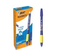 BIC Illusion Stylos-Bille Effaçables et Rechargeables à Pointe Moyenne (0,7 mm) - Bleu, Boîte de 12